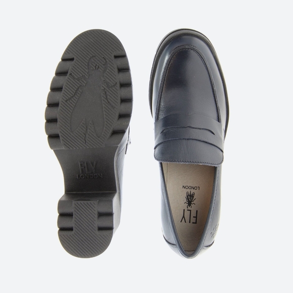 Fly London Tokyo 803 Lugged Sole Leather Loafer Heels Dublin Denim Sz 39 - Picture 7 of 11